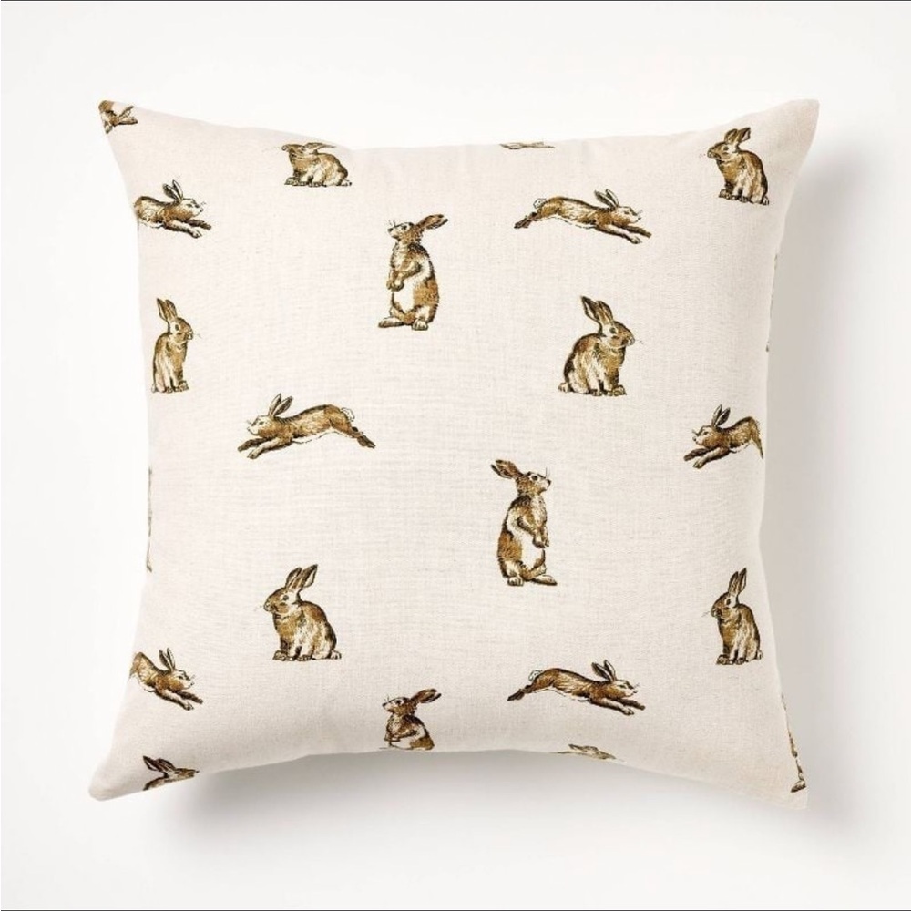 Oversized Printed Bunny Square Throw Pillow Linen/Brown - Threshold Studio McGee